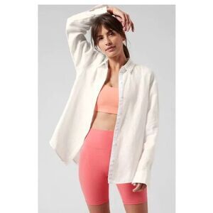 Athleta Playa Linen White Button Down Shirt CoverUp size Small